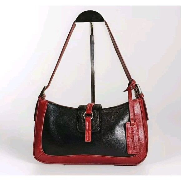 d'margeaux New York Los Angeles Vintage Black/Red Pebbled Faux Leather Handbag - Picture 1 of 7